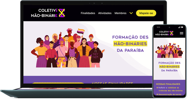 Pré-visualização da página inicial do site do Coletive Não-Binárie da Paraíba