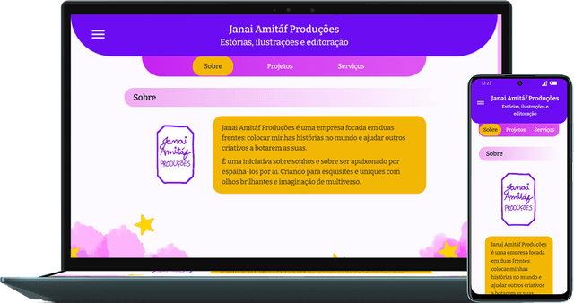 Pré-visualização da página inicial do site de Janai Amitáf Produções